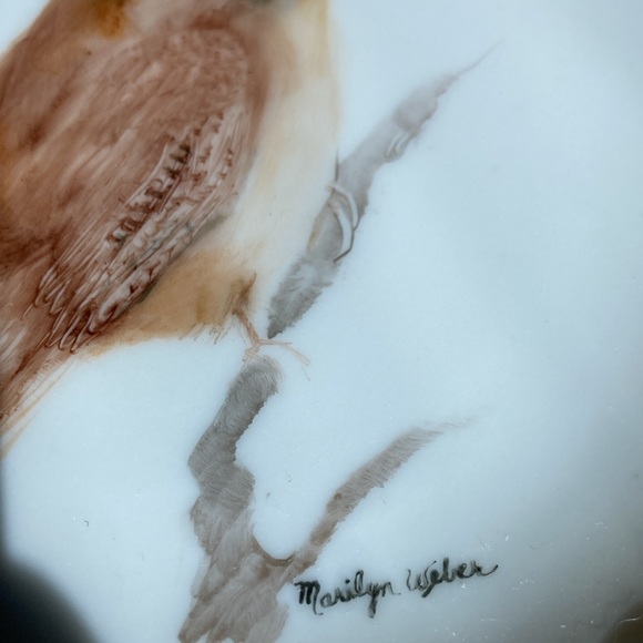 ARTISAN hand painted pair of plates w/wrens to hang or display. $49 - Picture 4 of 8